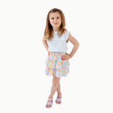 Ruffle Skirt in Rainbow Doodle