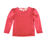 Long Sleeve Puff Sleeve Tee in Red & White Heart Stripe