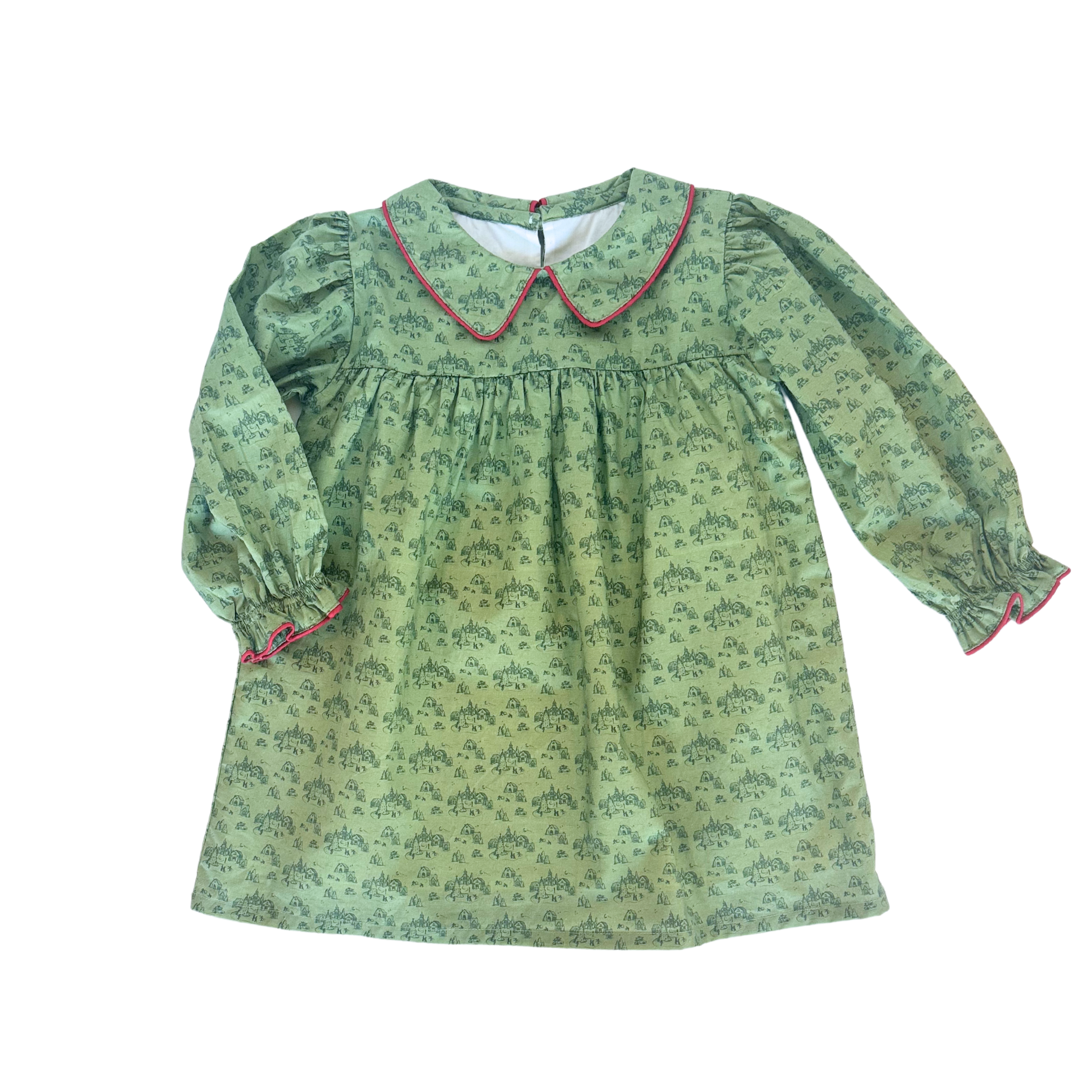 Girls' Holiday Dress in Christmas Village Nella June Girls' Holiday Dress in Christmas Village Nella June