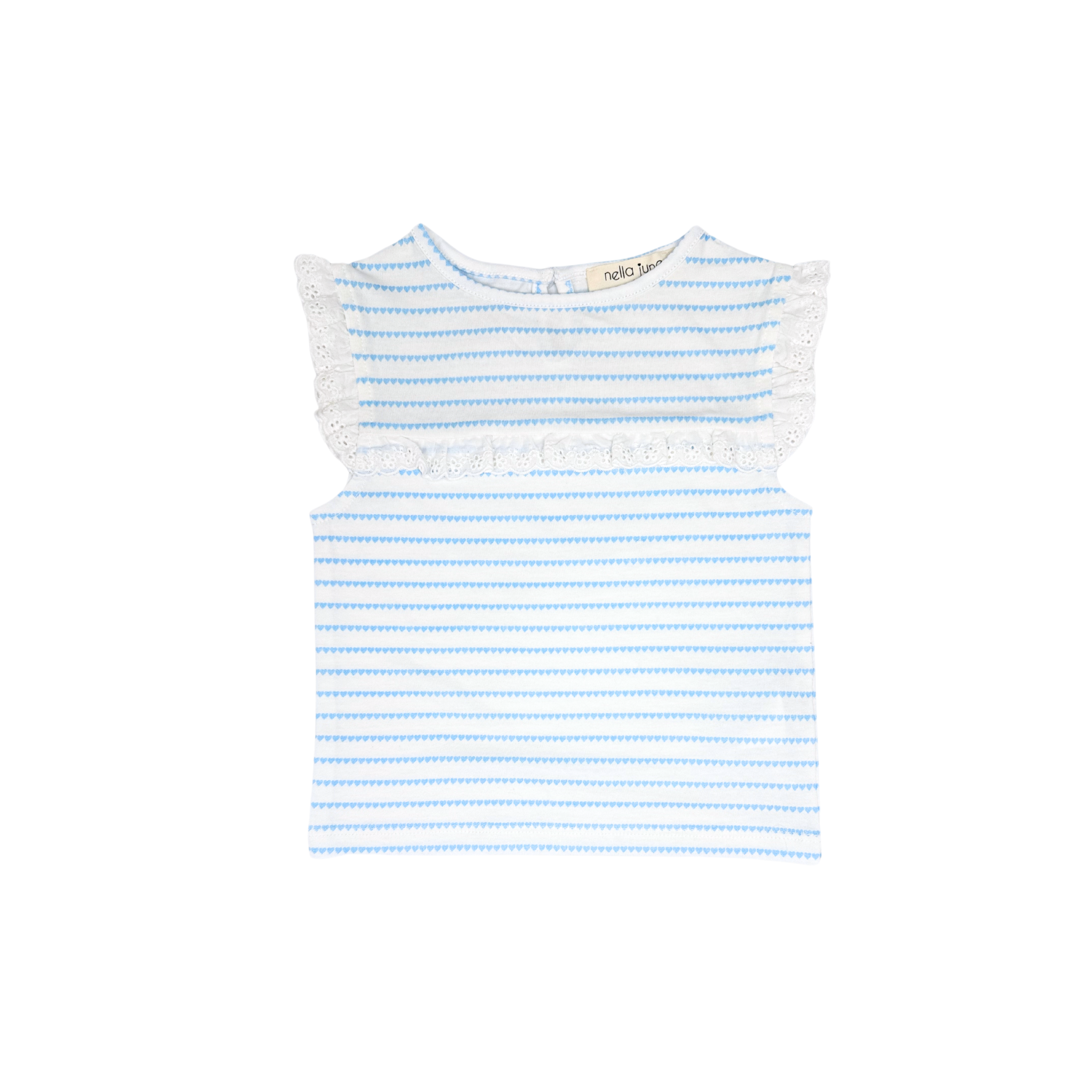 eyelet lace tank, knit, blue heart stripes