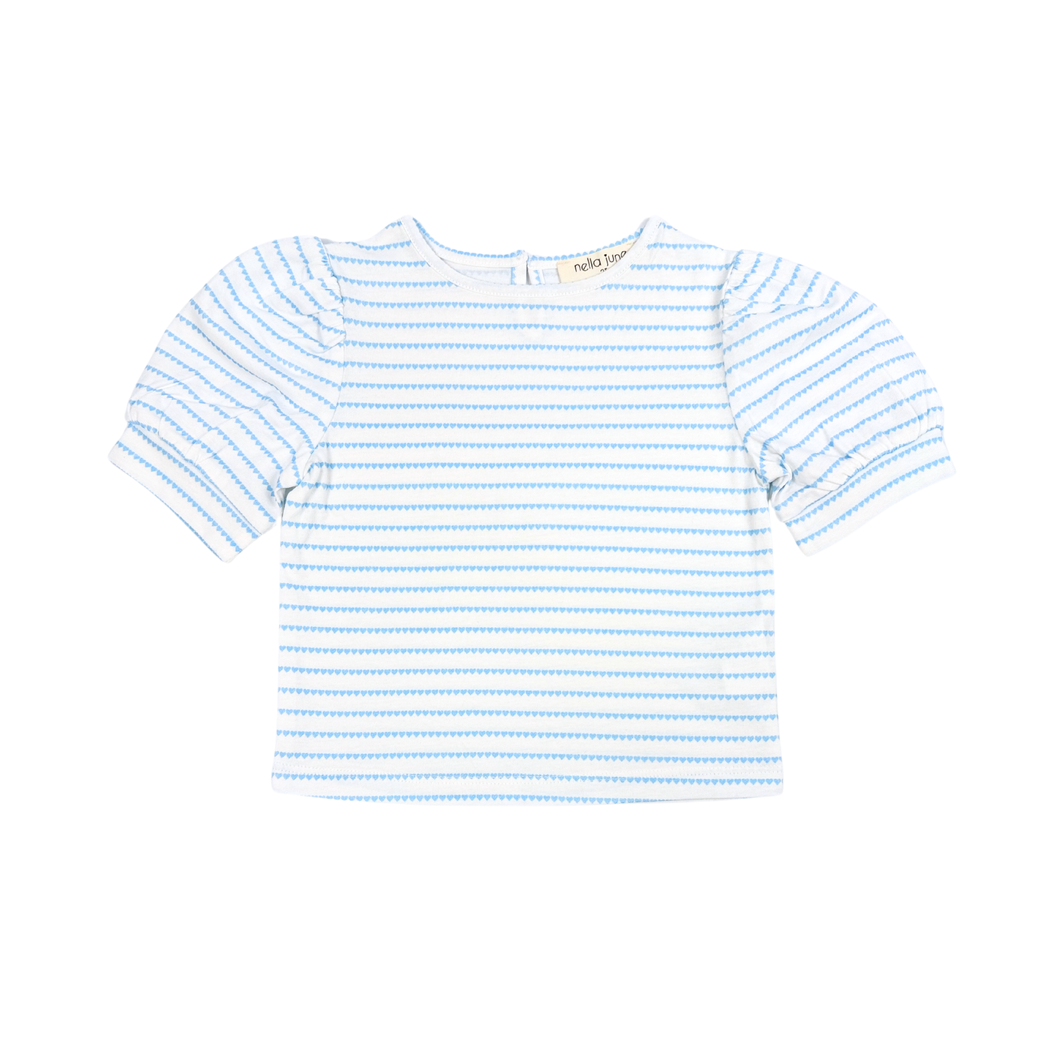 puff sleeve tee, knit, blue heart stripes