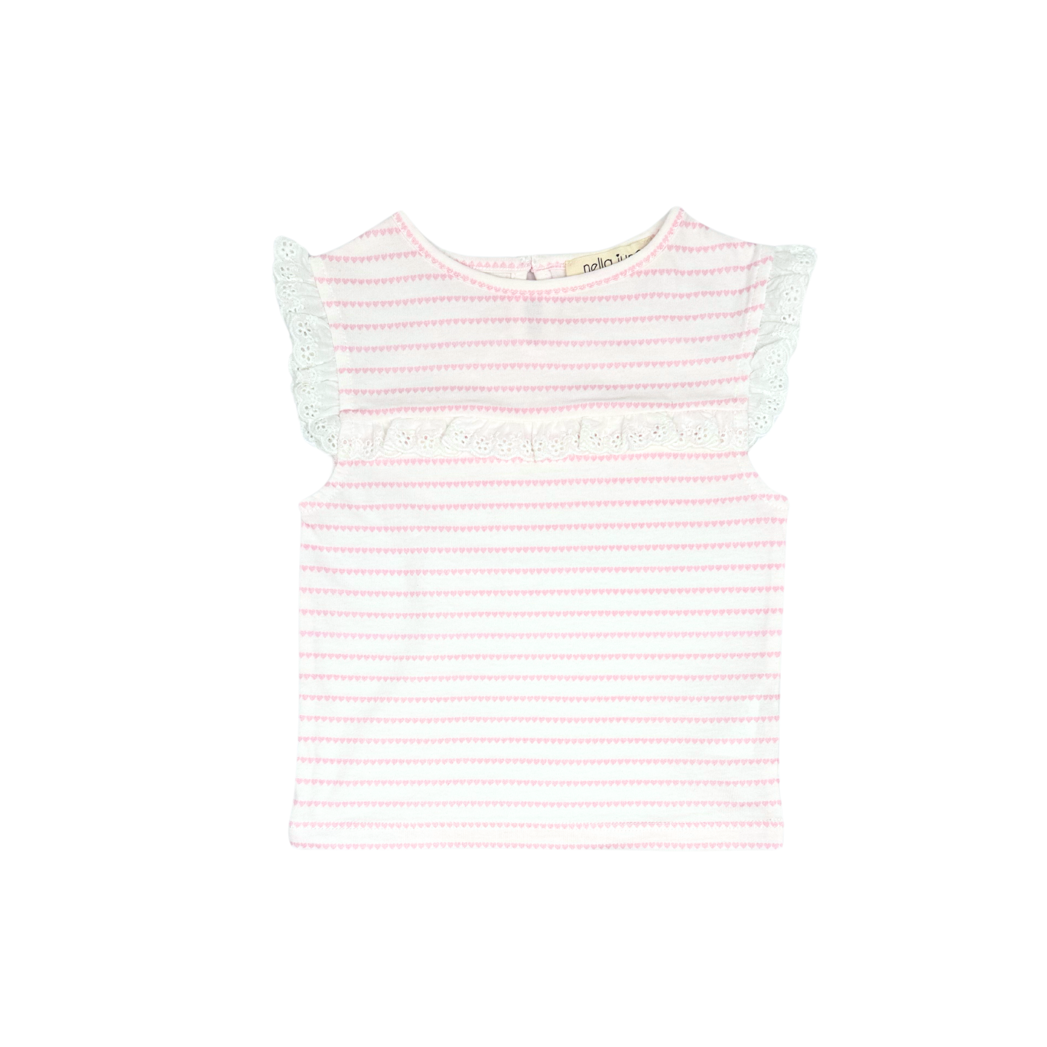 eyelet lace tank, knit, pink heart stripes