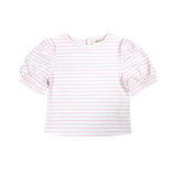 puff sleeve tee, knit, pink heart stripes