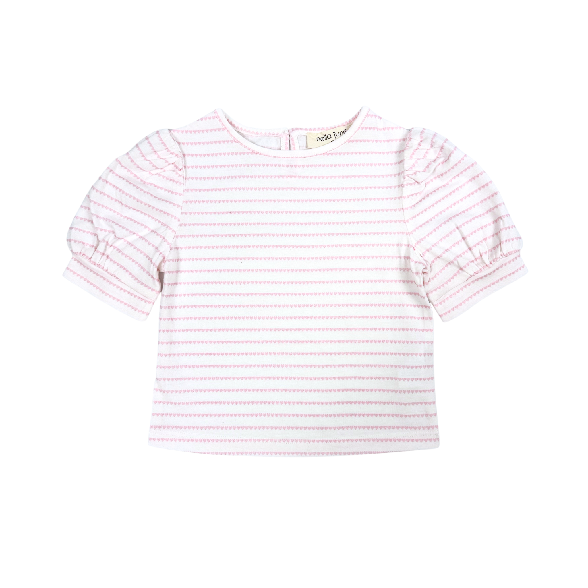 puff sleeve tee, knit, pink heart stripes