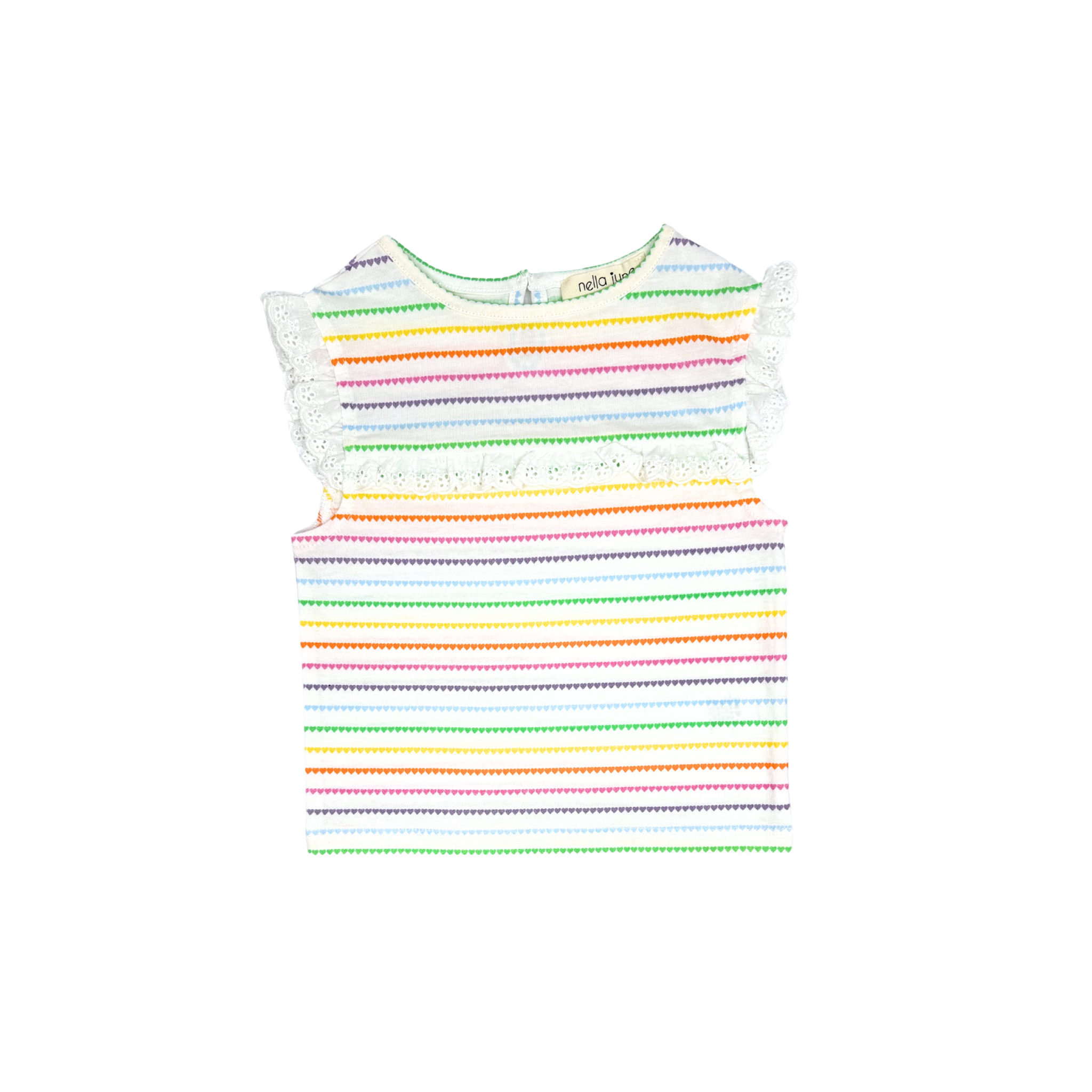 eyelet lace tank, knit, rainbow heart stripes