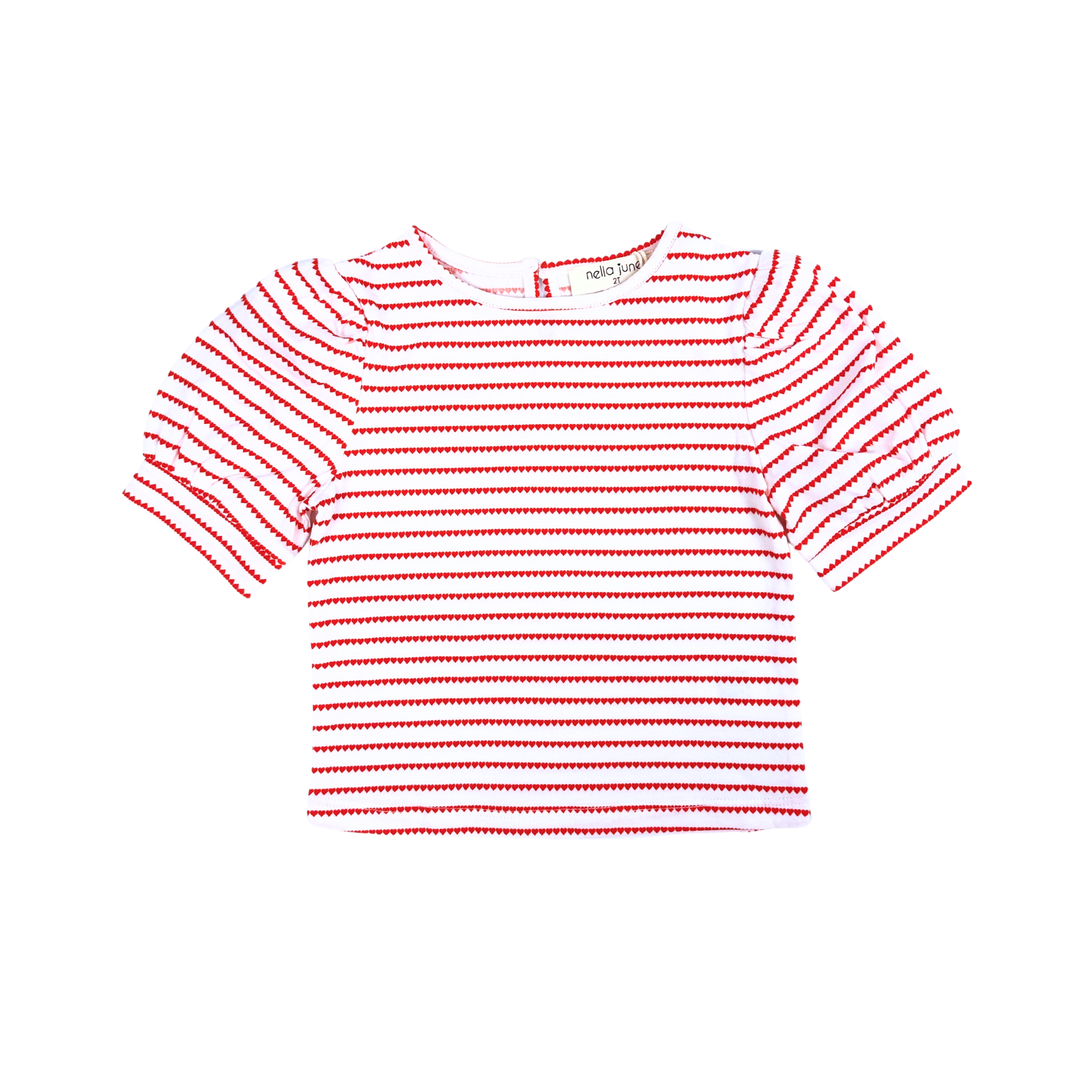 puff sleeve tee, knit, red heart stripes
