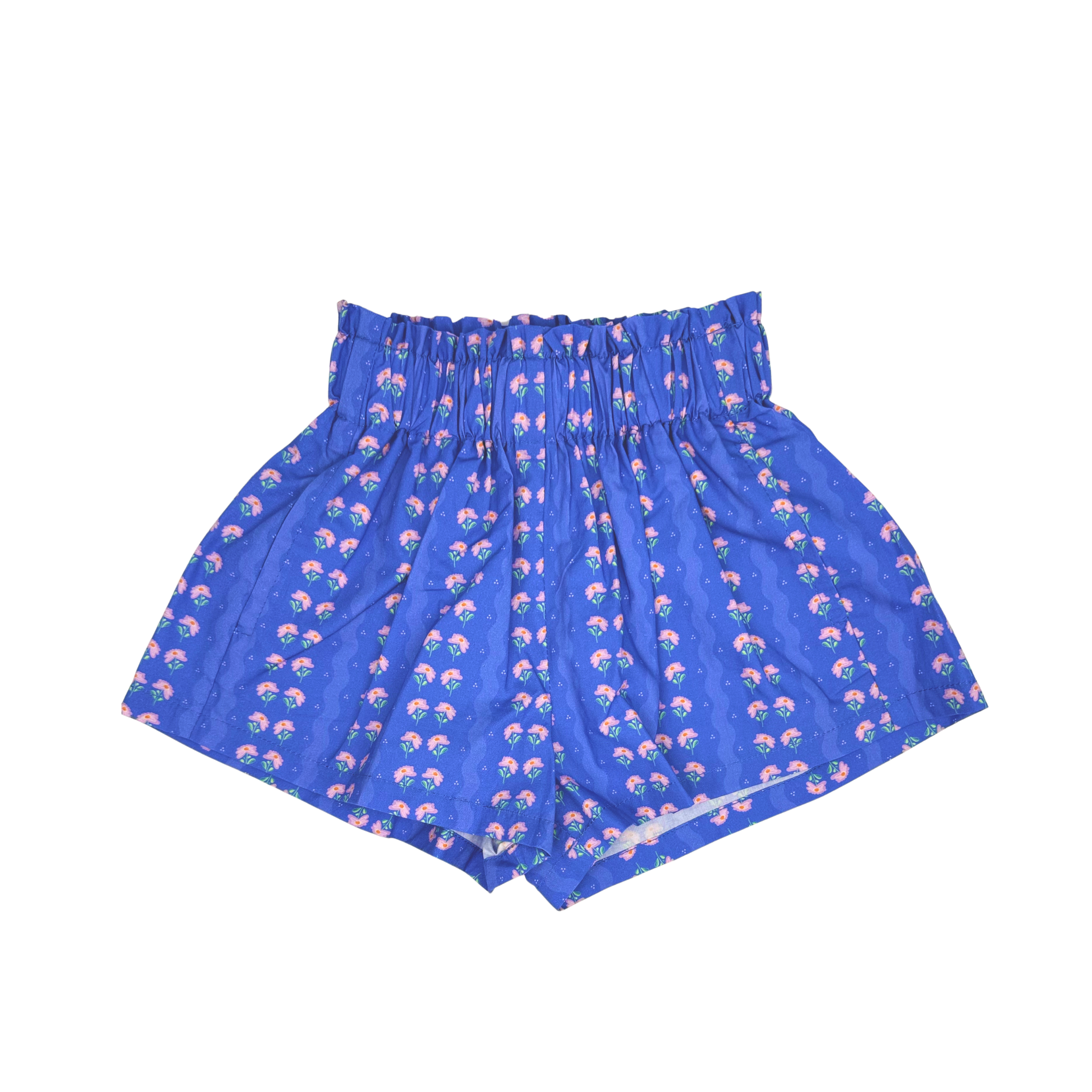 day short, pockets, purple floral print