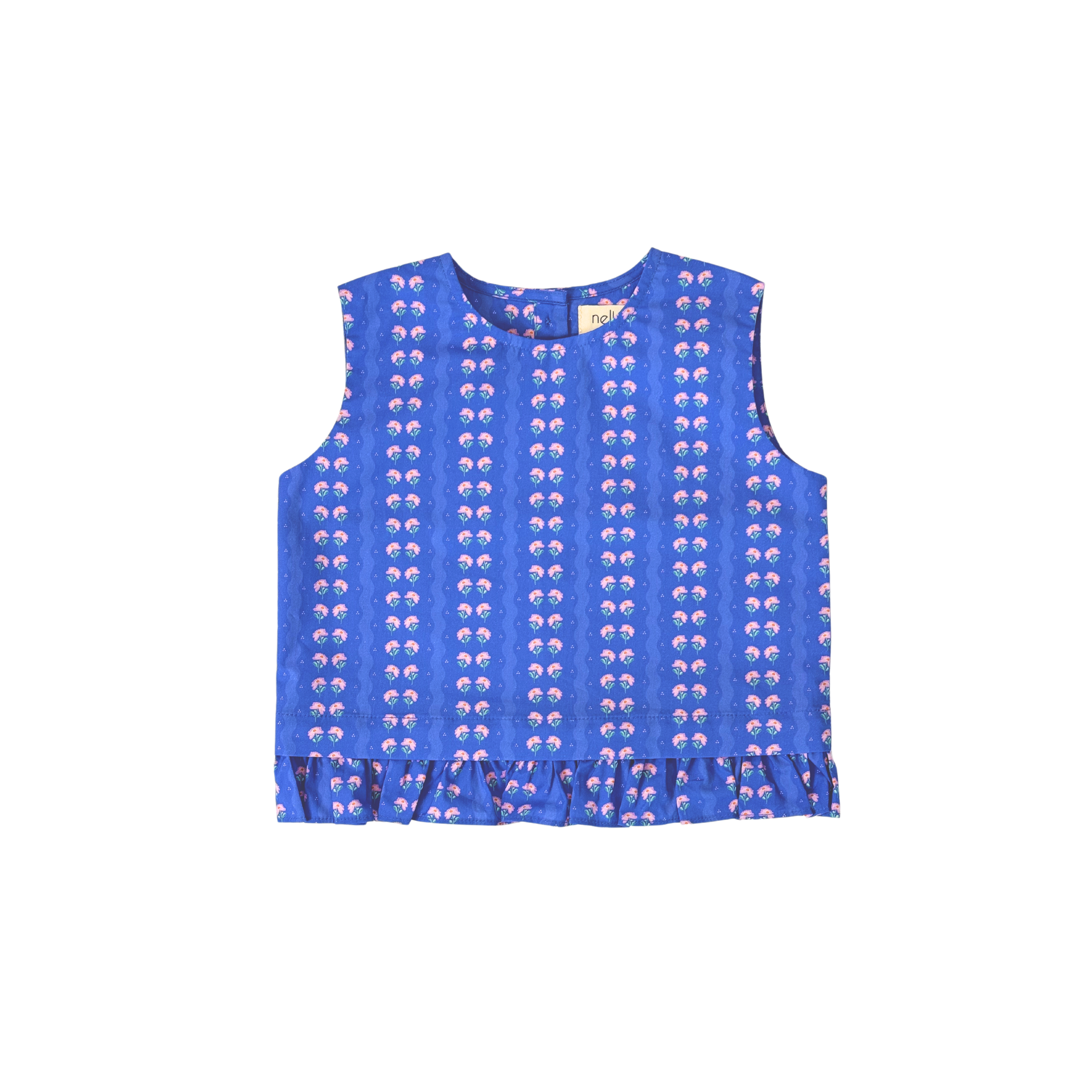 convertible top, ruffles, purple floral print