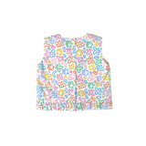 convertible top, ruffles, rainbow doodle print