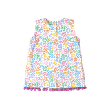 convertible dress, pom poms, rainbow doodle print