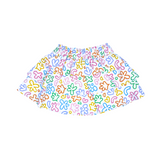 triple ruffle skirt, rainbow doodle print