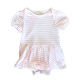 Puff Sleeve Onesie in Pink Heart Stripe