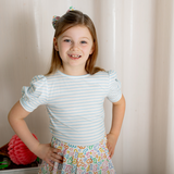 Puff Sleeve Tee in Blue Heart Stripe
