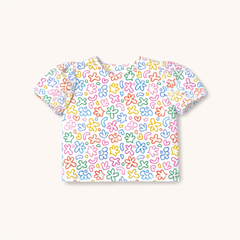 Puff Sleeve Blouse in Rainbow Doodle