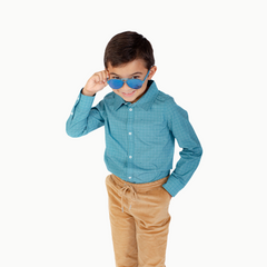 Boys' Button Down in Blue Dino