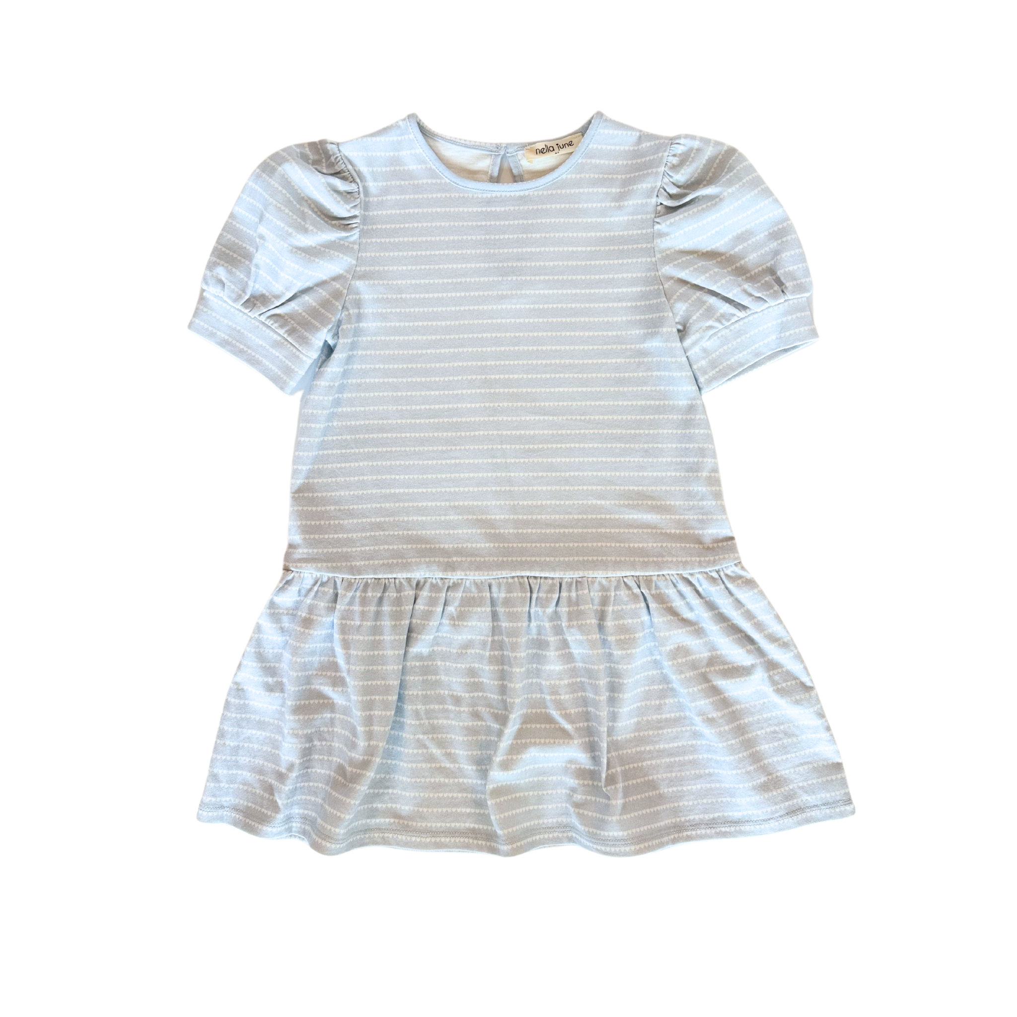 Puff Sleeve Tennis Dress in Blue & White Heart Stripe Nella June Puff Sleeve Tennis Dress in Blue & White Heart Stripe Nella June