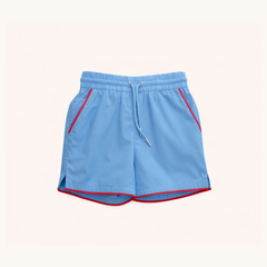 Boys' Drawstring Shorts in Blue w/Red Trim