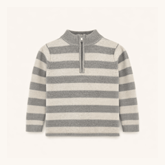 Boys' Half Zip Sweater in Gray Stripe