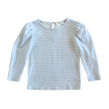 Long Sleeve Puff Sleeve Tee in Blue & White Heart Stripe