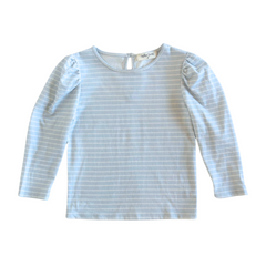 Long Sleeve Puff Sleeve Tee in Blue & White Heart Stripe