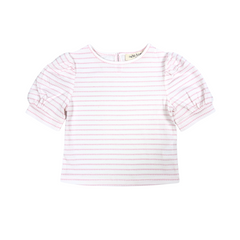 puff sleeve tee, knit, pink heart stripes