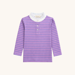 Lace Trim Long Sleeve Tee in Purple Floral Stripe