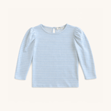 Long Sleeve Puff Sleeve Tee in Blue & White Heart Stripe