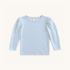 Long Sleeve Puff Sleeve Tee in Blue & White Heart Stripe