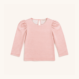 Long Sleeve Puff Sleeve Tee in Pink & White Heart Stripe