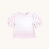 Puff Sleeve Tee in Pink Heart Stripe