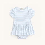 Puff Sleeve Onesie in Blue Heart Stripe
