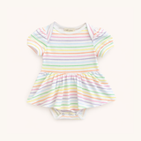 Puff Sleeve Onesie in Rainbow Heart Stripe