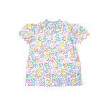 ruffle collar dress, rainbow doodle print