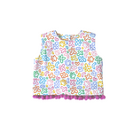 convertible top, pom poms, rainbow doodle print