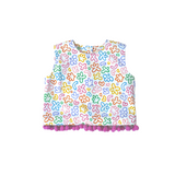convertible top, pom poms, rainbow doodle print