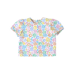 puff sleeve blouse, rainbow doodle print