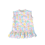 drop waist dress for girls, sleeveless, rainbow doodle print