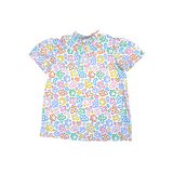 ruffle collar dress, rainbow doodle print