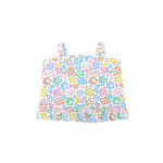 Peplum Top, sleeveless,  ruching on back, rainbow doodle print