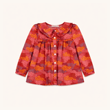 Ruffle Trim Blouse in Red Floral