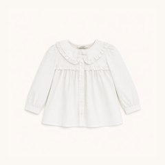 Ruffle Trim Blouse in White