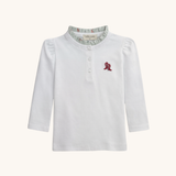 Ruffle Trim Long Sleeve Tee in White/Rodeo