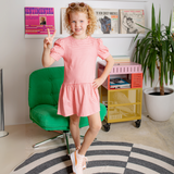 Puff Sleeve Tennis Dress in Pink & Red Heart Stripe