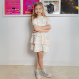Ruffle Skirt in Rainbow Doodle