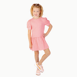 Puff Sleeve Tennis Dress in Pink & Red Heart Stripe
