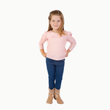 Long Sleeve Puff Sleeve Tee in Pink & White Heart Stripe