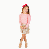 Long Sleeve Puff Sleeve Tee in Pink & Red Heart Stripe